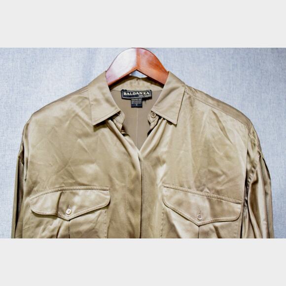 Baldanza Pure Silk Button-Up Shirt in Champagne Gold – Size 6 - Picture 2 of 4